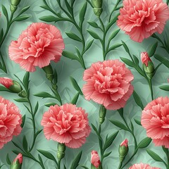 Carnation flower plant flora bloom botany seamless pattern ornament design, tile