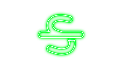 Neon strikethrough icon green color glow with transparent background