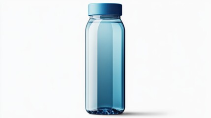 A clear blue water bottle stands upright against a plain background. Its sleek design and cap highlight its suitability for daily hydration or outdoor adventures