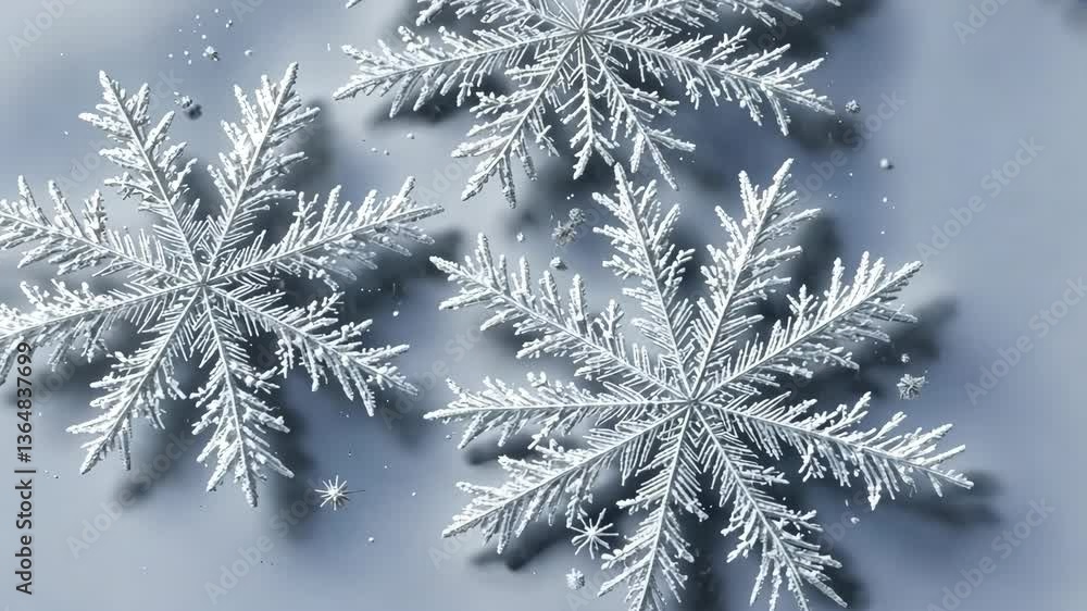 Poster detailed snowflake crystals displayed on a soft blue surface winter scene with delicate icy structur