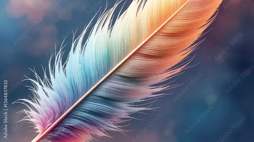 Poster detailed view of a multicolored feather against a soft bokeh background
