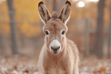Obraz premium Adorable Baby Donkey in Autumnal Setting