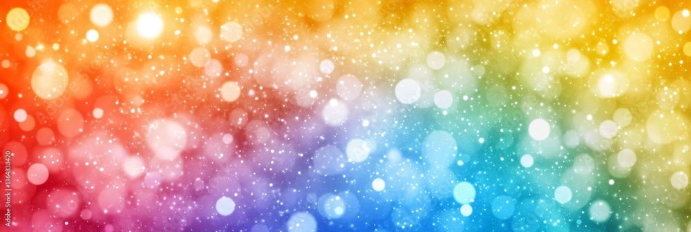 Poster vibrant rainbow bokeh background with soft lights and blurred sparkles, gradient texture