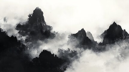 Fototapeta premium Misty Mountain Peaks with Dramatic Landscape.