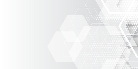 Abstract banner web white and gray geometric hexagon overlapping technology corporate concept background with space for your text. Vector illustration modern eps10