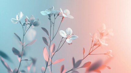 Delicate white flowers with pastel hues creating an ethereal ambiance