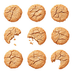 Partially Eaten Cracked Cookies PNG &ndash; Golden-Brown Sweet Treats with Bites and Crumbs for Bakery and Food Branding
