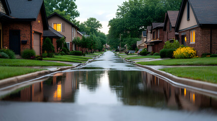 Obraz premium Residential Street Flooded After a Storm