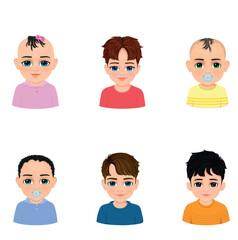 set of little girl and boy portraits in six different styles