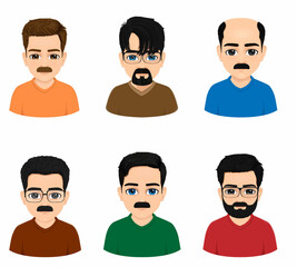 set of six different style middle-aged handsome men portraits