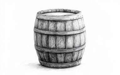 Fototapeta premium Realistic wooden barrel drawing showcasing texture and craftsmanship in simple design