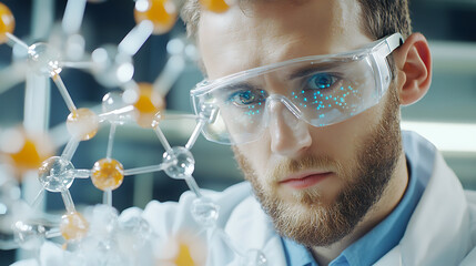 Scientific research action laboratory location molecular structure content professional environment close-up viewpoint innovation concept