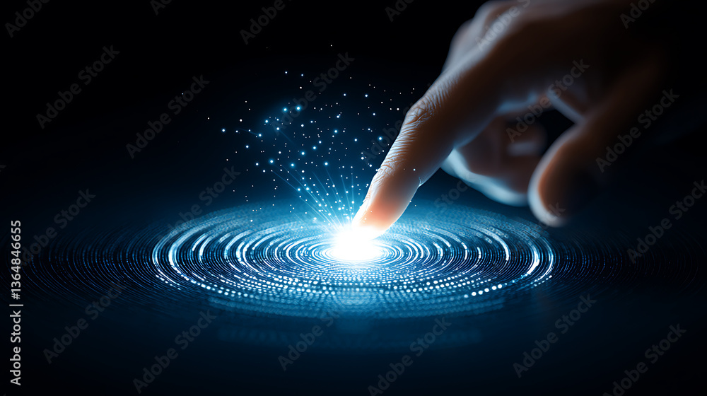 Poster interactive digital touch virtual space visual content futuristic environment close-up view technolo