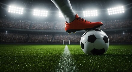 Fototapeta premium Soccer Player Kicking Ball in Stadium
