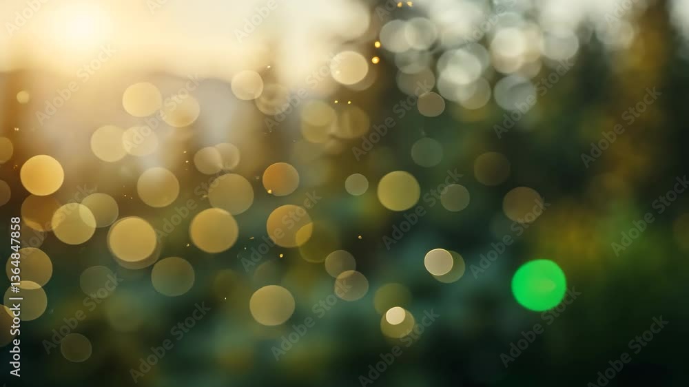 Poster golden bokeh light effects on dark background with sparkling particles defocused circles and dreamy 