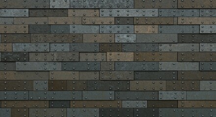 Fototapeta premium A close up of metal plates with rivets arranged together