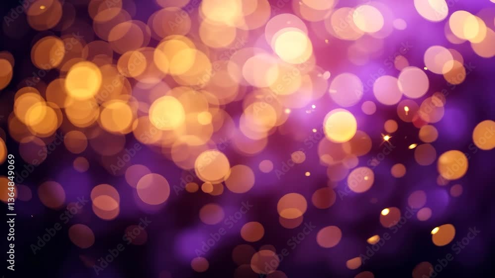 Poster golden bokeh lights against deep purple background in abstract artistic display