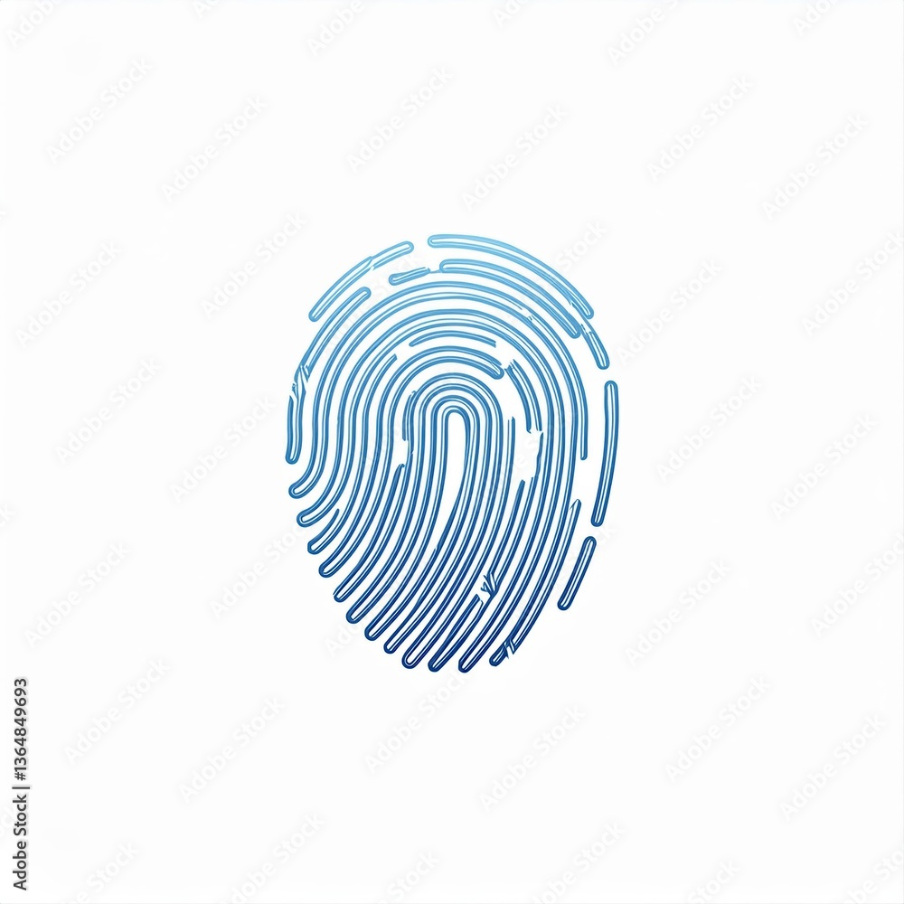 Poster fingerprint logo design featuring a unique pattern of lines in soft blue shades on a white backgroun