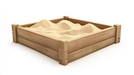 A wooden sandbox filled with fine sand is situated in a sunny outdoor area, providing a perfect space for children's creative play and exploration during warm weather