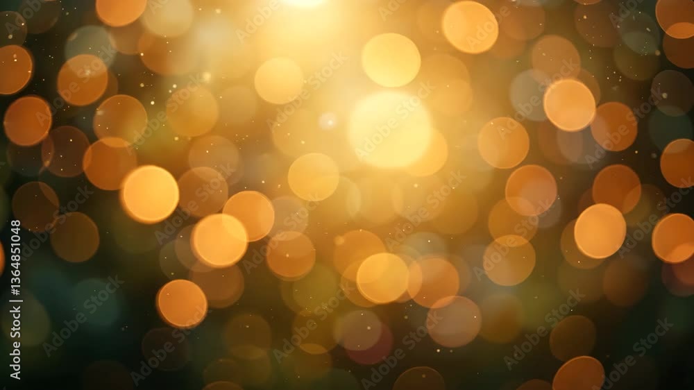 Poster golden bokeh lights particles floating over green background creating festive dreamy atmosphere