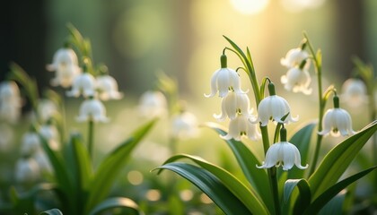 Fototapeta premium White lilies blooming softly in a tranquil forest background 