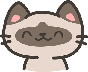Cute hand drawn cartoon siamese cat smile face illustration for kids