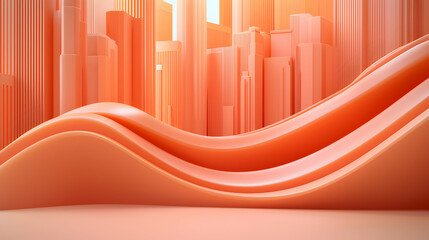 Fototapeta premium Abstract Orange Cityscape with Smooth Waving Curves
