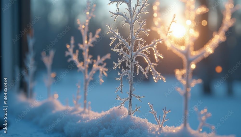 Aufkleber frosted trees shining in sunlight against a snowy backdrop