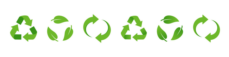 Obraz premium Recycle icon. Recycling vector set. Eco reusing waste sign. Garbage process ecology symbol. Ecological recycle icon bio care. Reuse arrow cycle.