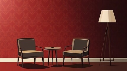 Red Room with Two Armchairs, and Floor Lamp.