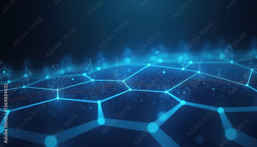 Aufkleber Digital hexagonal network with glowing blue particles  