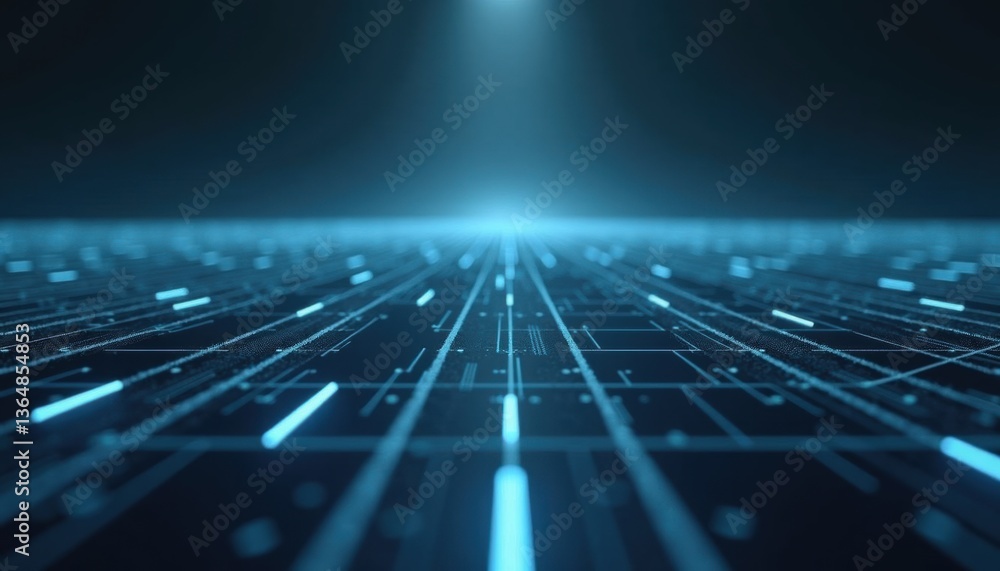 Poster futuristic digital grid with glowing lines against a dark background