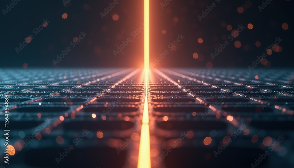 Poster abstract light beam over a digital grid background