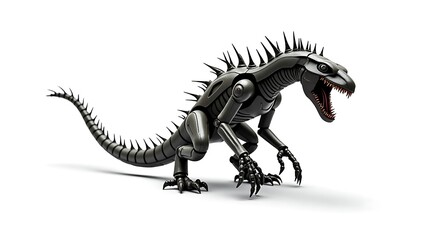 Fototapeta premium Mechanical Dinosaur Roaring with Sharp Spikes and Metallic Body Standing