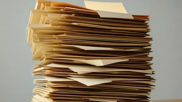 High Stack Of Papers And Cardboard