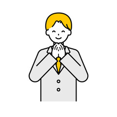 Obraz premium 上半身のポーズ_シンプルな学生の男子学生07