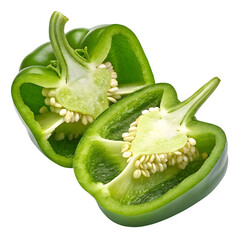 Sweet peppers in red, green, and yellow varieties, isolated against a white background with a full depth of field