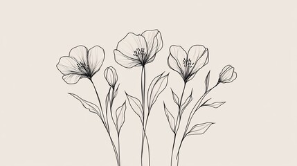Elegant floral line art design with delicate flower blooms illustration