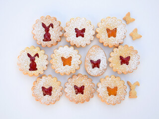 Linzer cookies filled with strawberry and apricot jam. Easter baking