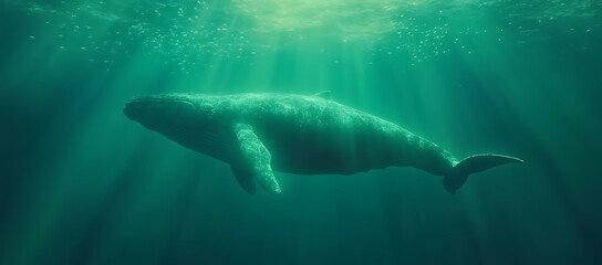 Fototapeta premium A majestic whale swims gently in the depths of the ocean