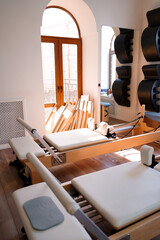 pilates studio with exercise equipment