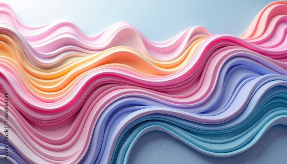 Poster colorful wavy patterns in pastel hues on a soft background