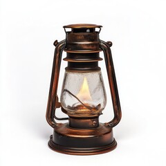 Antique-style metal lantern with warm flame