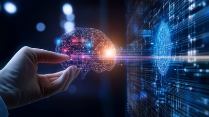 A scientist using AI to enhance machine learning algorithms for pattern recognition, high-tech lab with data models and AI-powered learning systems, High-tech style