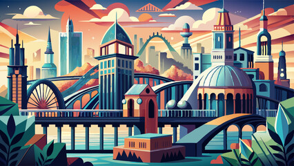 A Symphony of Steel and Stone: A Modern Cityscape with a Bridge and Church AI Generated