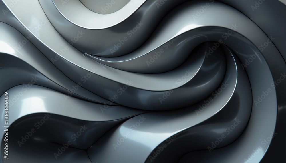 Poster abstract silver waves in smooth flowing design