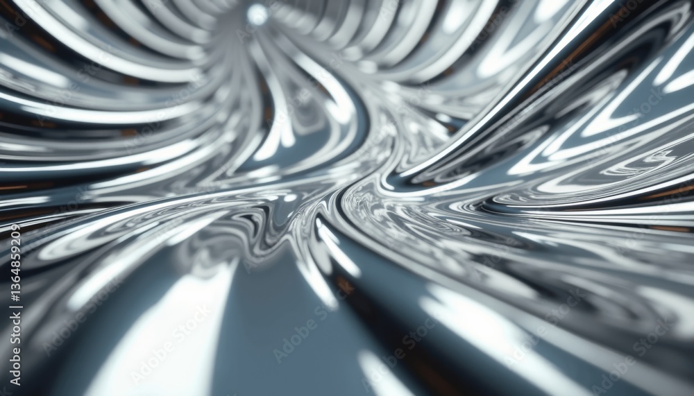 Poster Abstract shiny metallic surface with fluid waves  