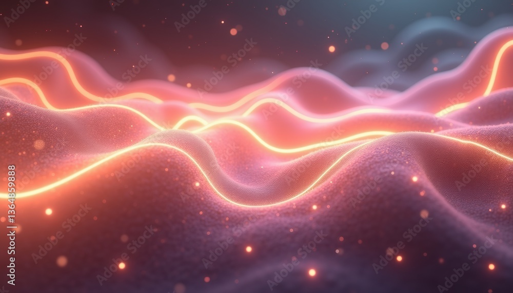 Poster Abstract flowing waves with glowing lights in soft colors  