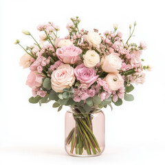 Obraz premium Elegant bouquet of pink and white flowers in a clear glass vase