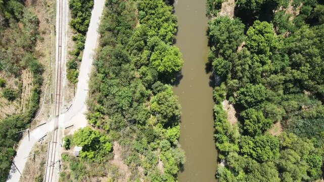 Aerial view of Struma River passing through the Kresna Gorge, Bulgaria